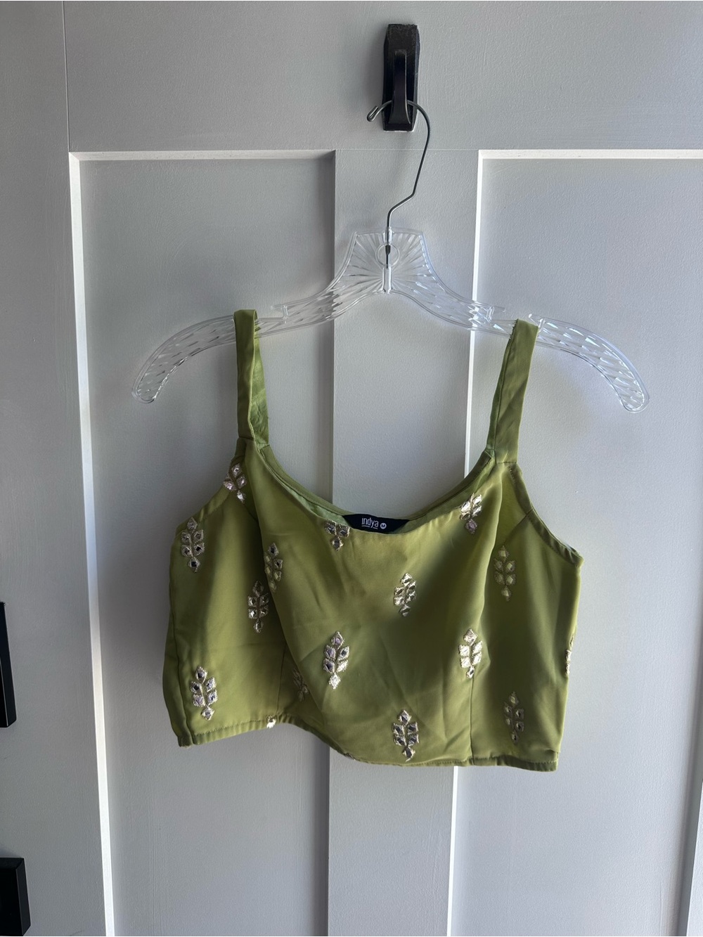 Olive 🫒 Green Embellished Crop Tank Top